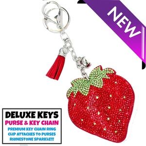 DeLuxe Keys Rhinestone Keychain/Purse Chain-Red Strawberry Large